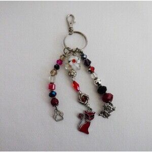 Beaded Kitty Cat Keychain Bag Charm Handmade